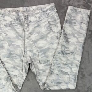 BEVY FLOG Shely Pants Women's 26 White Silver Camo Metallic Jogger Drawstring